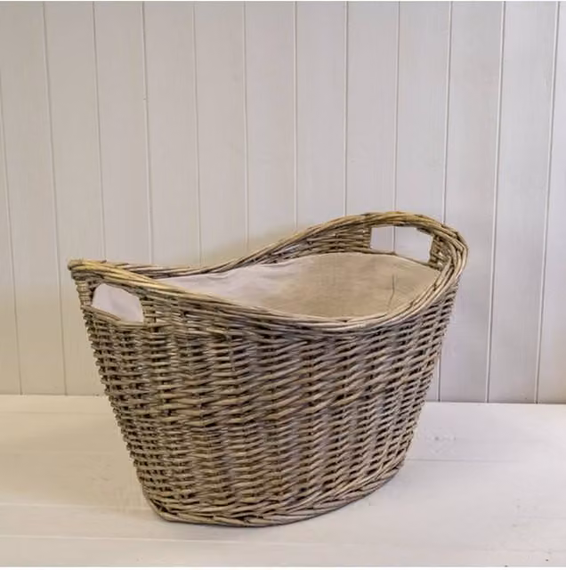 KDMD Willow Oval Scooped Log Basket with Hessian Liner in Brown – 1