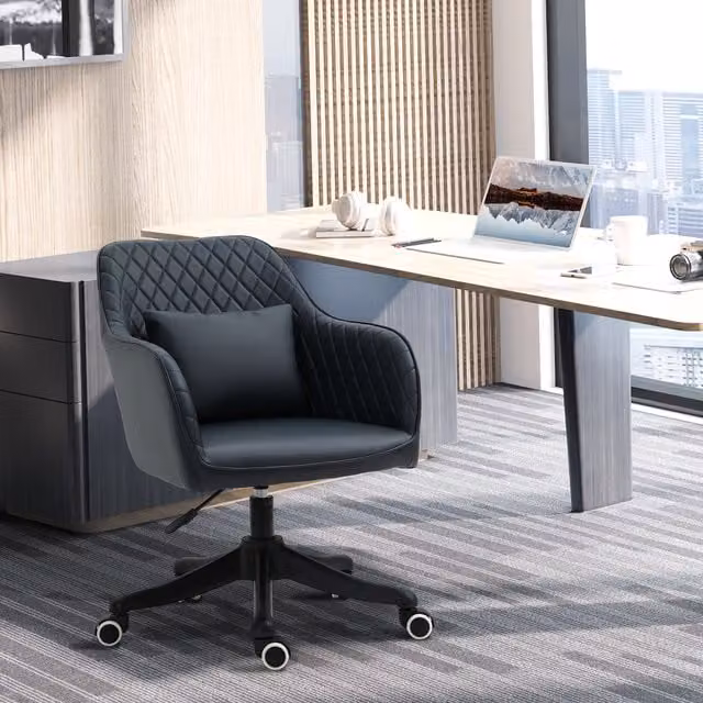 Vinsetto Modern Executive Office Chair in Blue PU Leather with Armrests and Castors