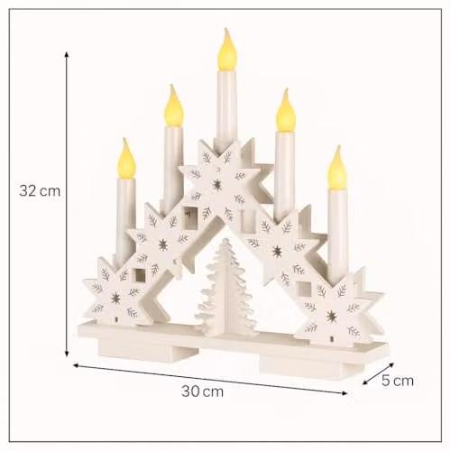 Marco Paul Interiors White LED Christmas Candle Bridge with 5 Battery Operated Faux Candles and Snowflake Decoration – 3