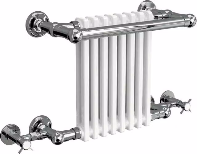 Reina Camden Steel Wall Mounted Towel Rail in Silver and White, H: 67.5 cm – 2