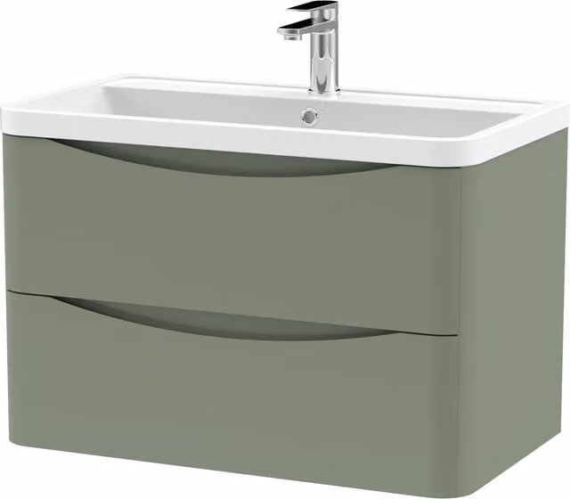 Balterley Wall Hung 2 Drawer Bathroom Vanity Unit and Basin, Satin Green, Width: 75.5 cm – 1