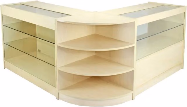 Monstershop Jupiter Maple Shop Counter and Retail Display Glass Showcase Set in Beige, W/D/H: 120 x 60 x 90 cm