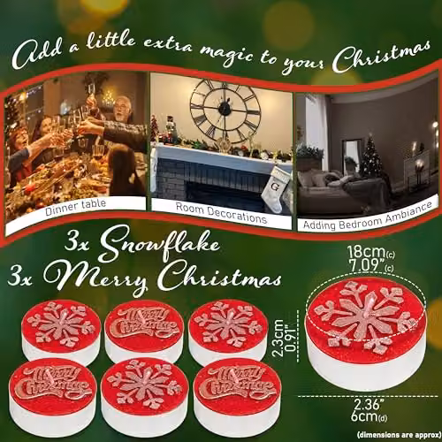 Deco Express Unscented Christmas Tealight Candle Set, Red, 6 Pack with 6 Hours Burning Time – 4