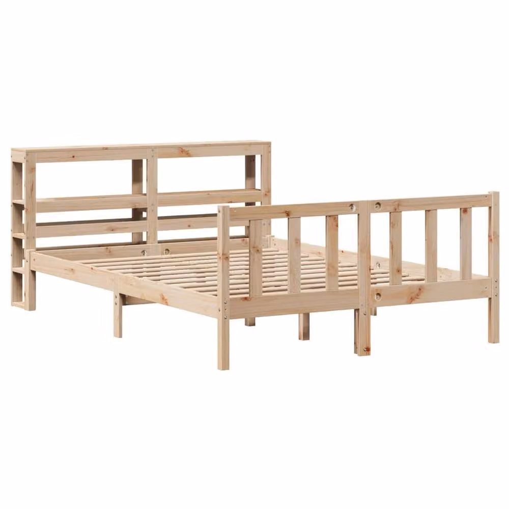 Berkfield Home Solid Wood Pine Bed Frame in Natural with Side Compartments, W/D/H: 140 x 200 cm – 2