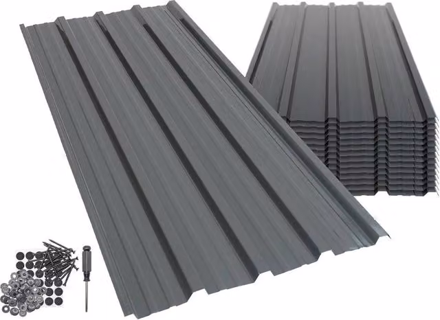Harbour Housewares Corrugated Metal Roofing Sheets, Anthracite, Pack of 14, W: 46 cm, H: 110 cm – 2