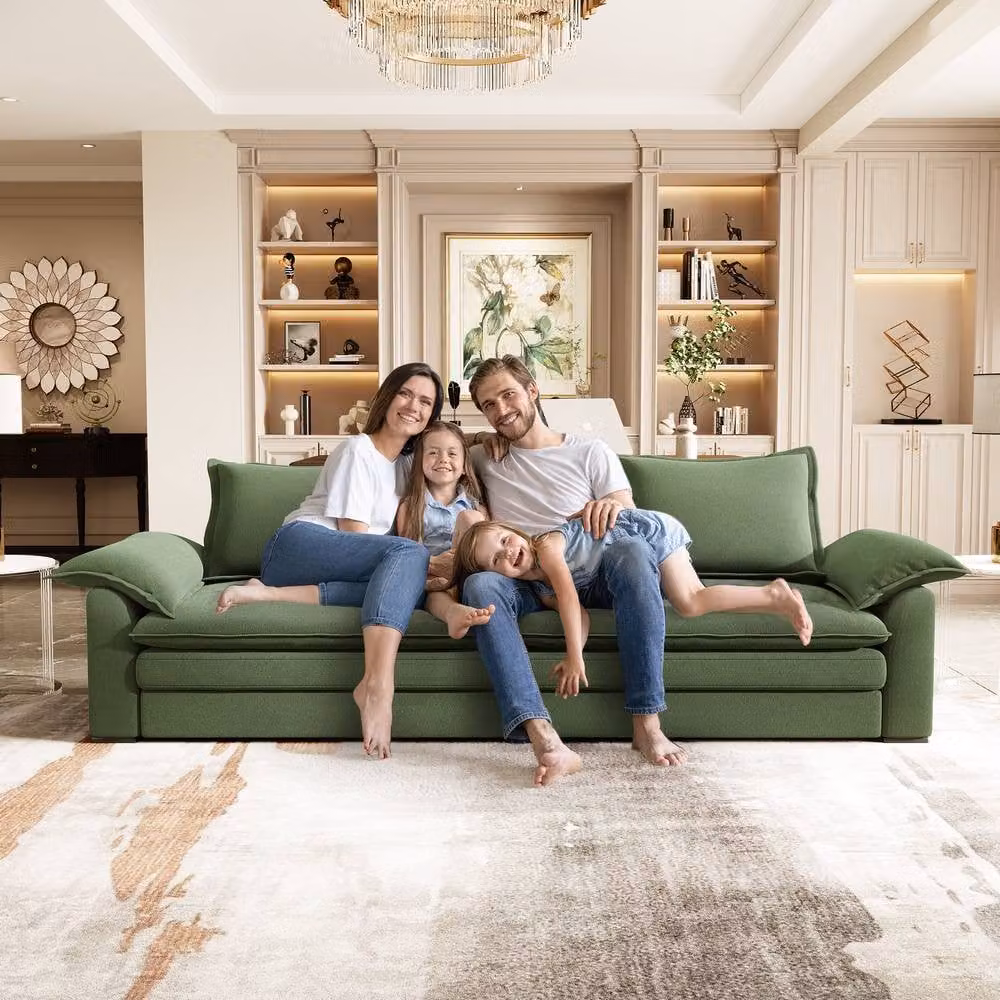 Dprodo Green Chenille Sofa Sleeper with Deep Seats and Solid Wood Frame – 3