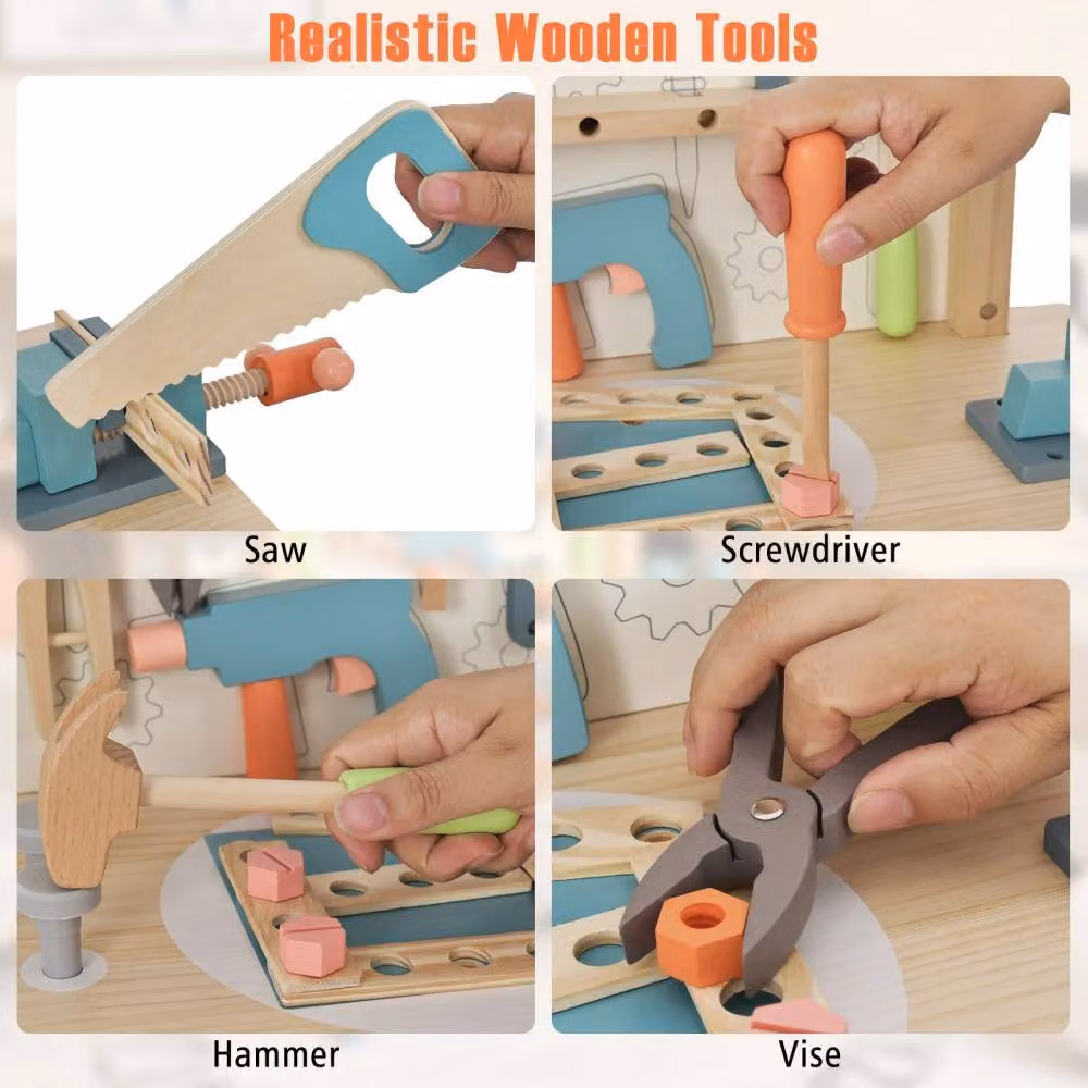 Costway Large Wooden Play Tool Workbench with Multicolour Tool Set – 3