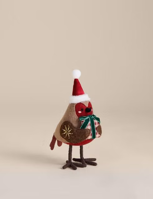 M&S Red Felt Robin Christmas Tabletop Decoration