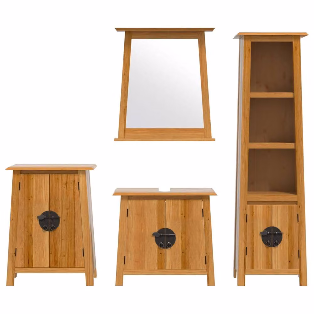 Berkfield Home 4 Piece Rustic Brown Solid Wood Pine Bathroom Furniture Set – 2