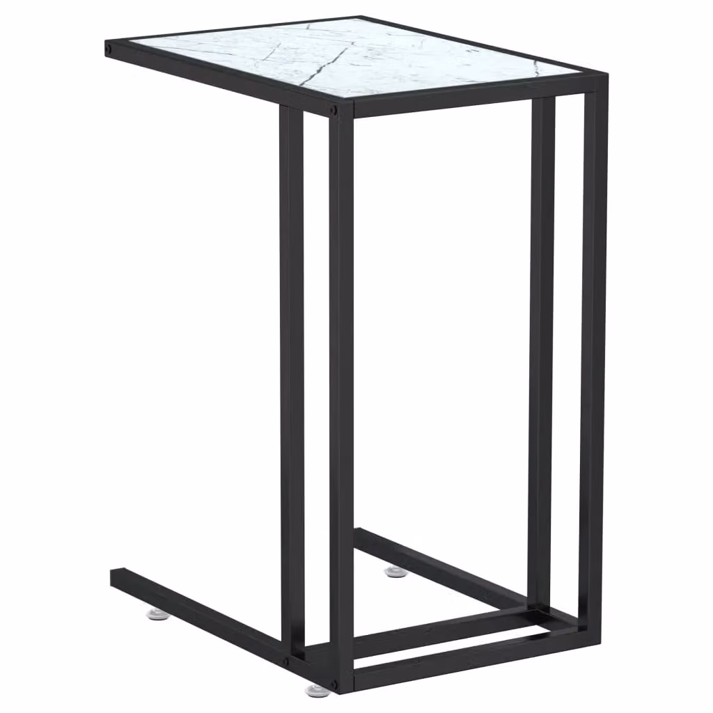 Berkfield Home Modern White Marble and Tempered Glass Computer Side Table W/D/H: 50 x 35 x 65 cm – 2