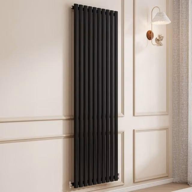 Banyetti Orva Black Vertical Single Oval Column Radiator, H 180 cm x W 59 cm