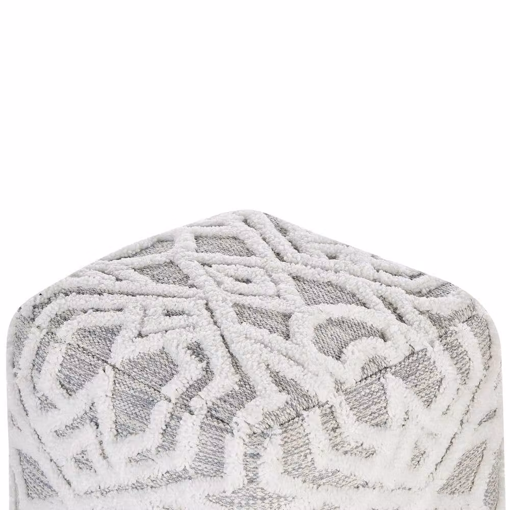 Wyld and Coco Geometric Knitted Cotton Pouffe in Grey and White, W/D/H: 40 x 40 x 40 cm – 2
