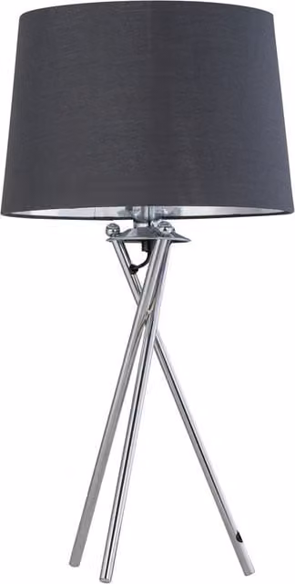 First Choice Lighting Tripod Chrome Lamp with Grey and Silver Fabric Shade