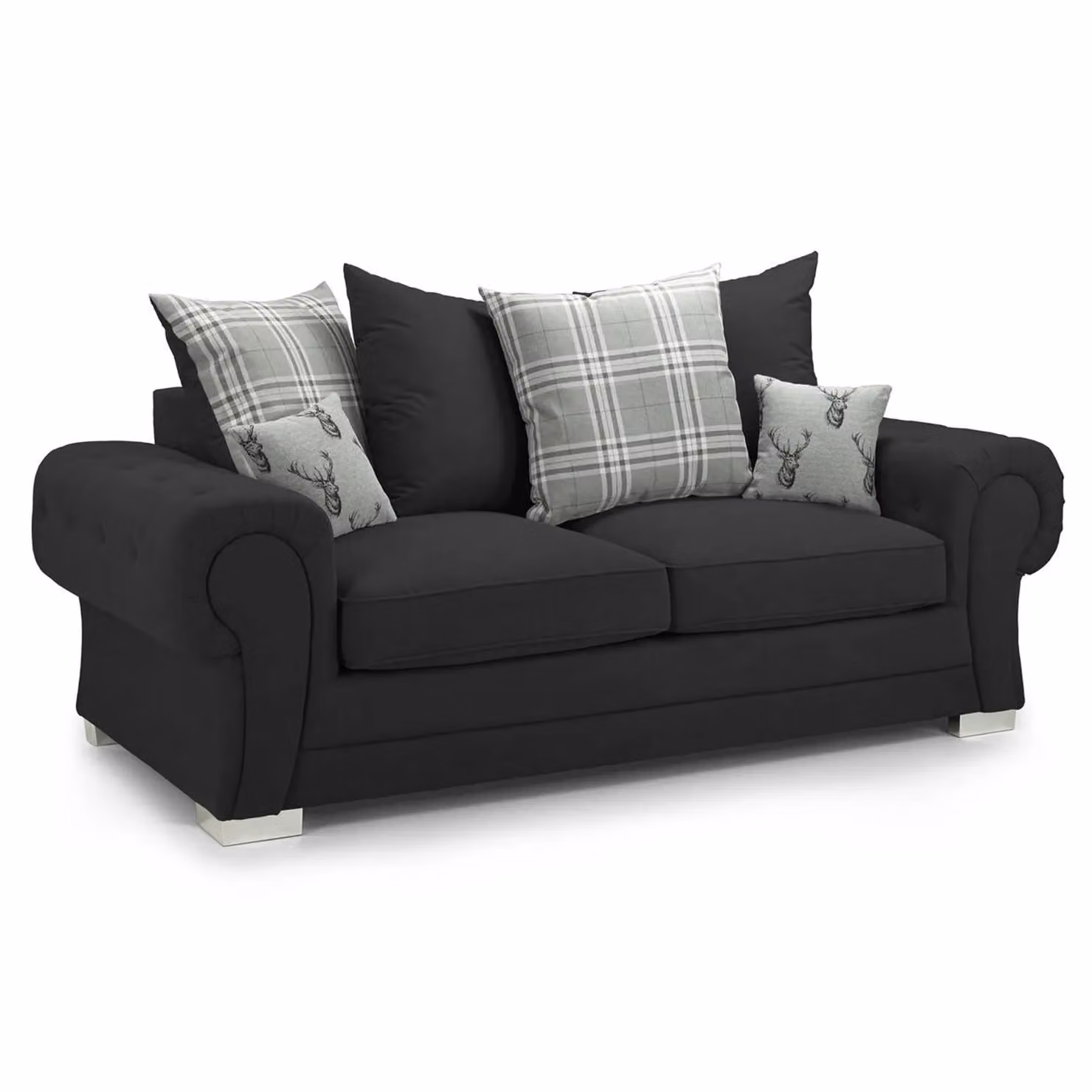 Furnishings For Less UK Milan Fabric 3 and 2 Seater Sofa Set in Black with Scatter Cushions – 2
