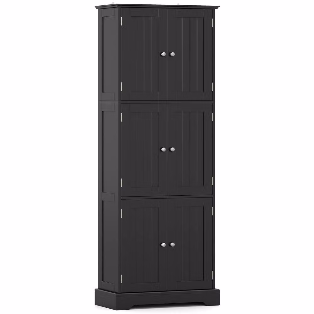 Gymax Tall Black Freestanding Bathroom Storage Cabinet with 6 Hinged Doors – 7