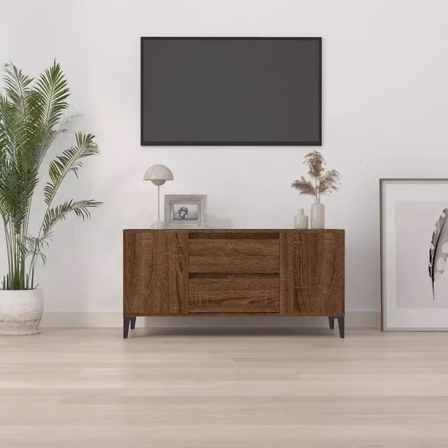 Berkfield Home TV Cabinet in Brown Oak, W: 102 cm, D: 44.5 cm, H: 50 cm – 1