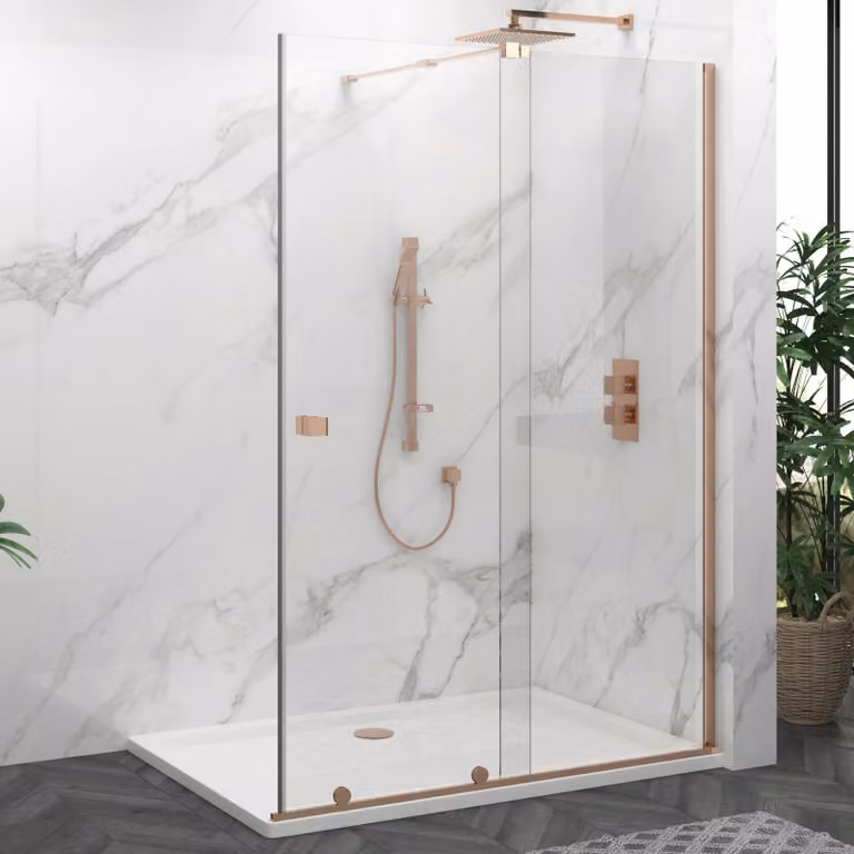 Luton 1000mm Wet Room Sliding Shower Screen with 8mm Easy Clean Glass in Brushed Bronze, H: 195 cm, W: 100 cm
