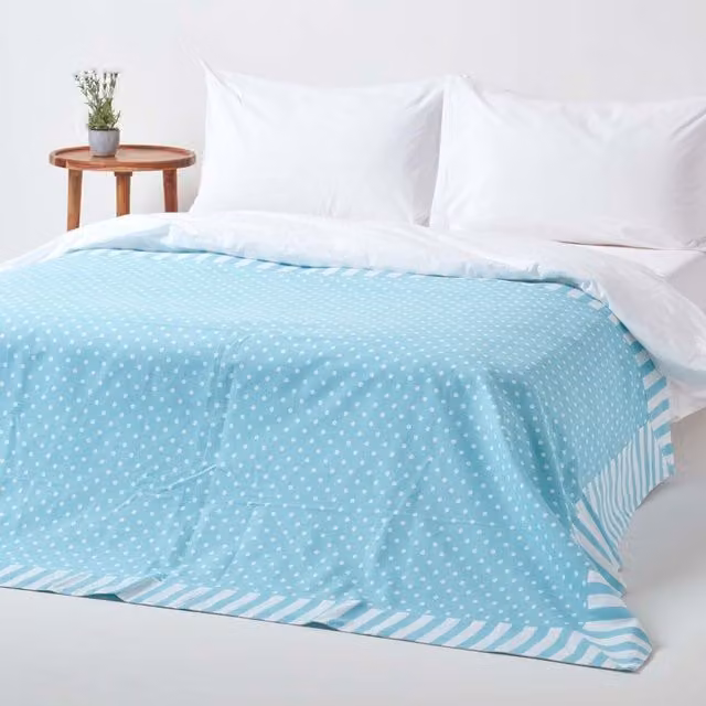 Homescapes Blue Cotton Patchwork Polka Dot and Stripe Throw for Children