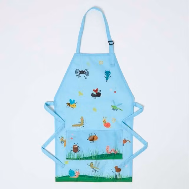 Homescapes Children's Gardening Apron with Insect Design in Blue
