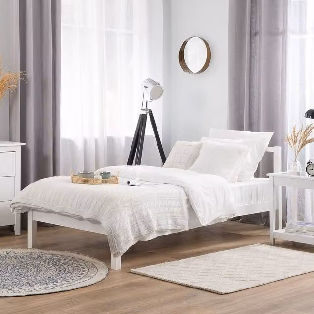 Wyld and Coco White Lacquered Solid Pine Single Bed Frame with Slatted Base, W/D/H: 90 x 200 cm – 1