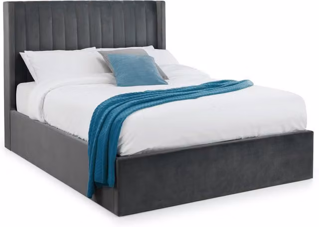 Julian Bowen Langham Grey Velvet Upholstered Ottoman Storage Bed, W/D/H: 200 x 160 x 218 cm – 2