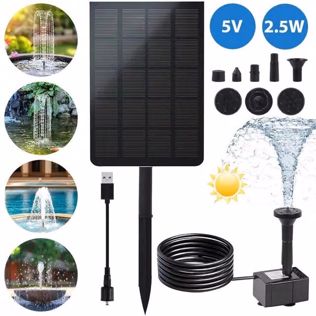 EONLION Solar Power Fountain Water Pump Kit in Black