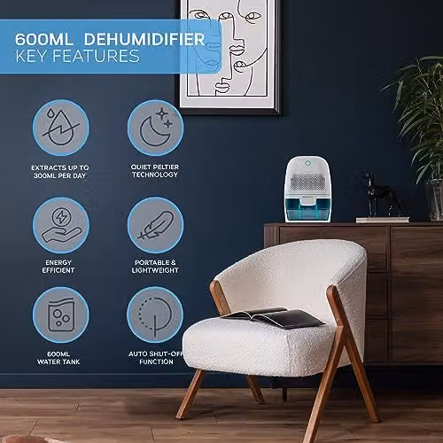 MONHOUSE Mini Portable Electric Air Dehumidifier, 600ml Moisture Absorber in White/Blue/Turquoise – 2