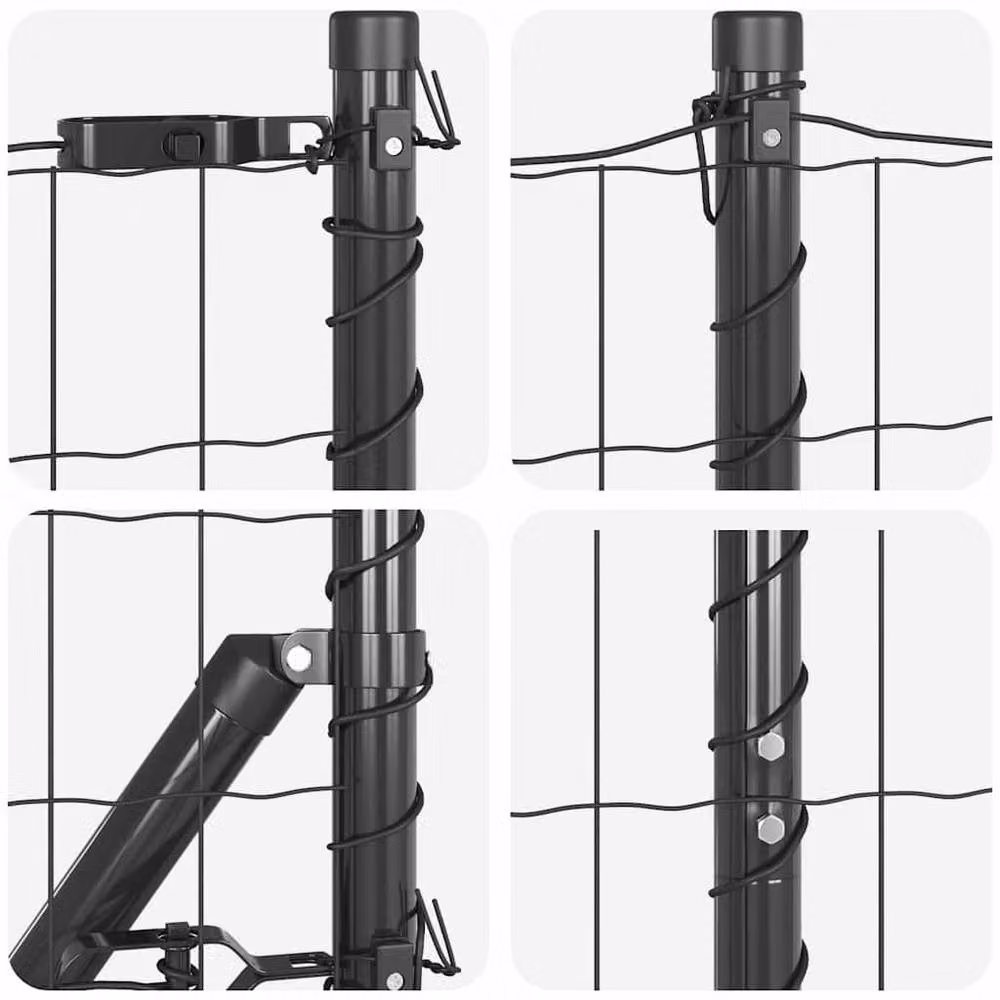 Berkfield Home Modern Euro Fence with 7 Posts, Galvanised Steel, Grey, W: 10 m, H: 1 m – 7