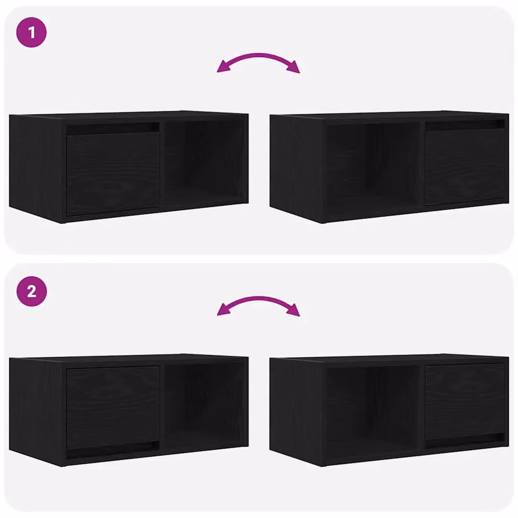 Berkfield Home Set of 2 Modern Black Oak TV Cabinets, W: 60 cm, D: 31 cm, H: 25.5 cm – 5