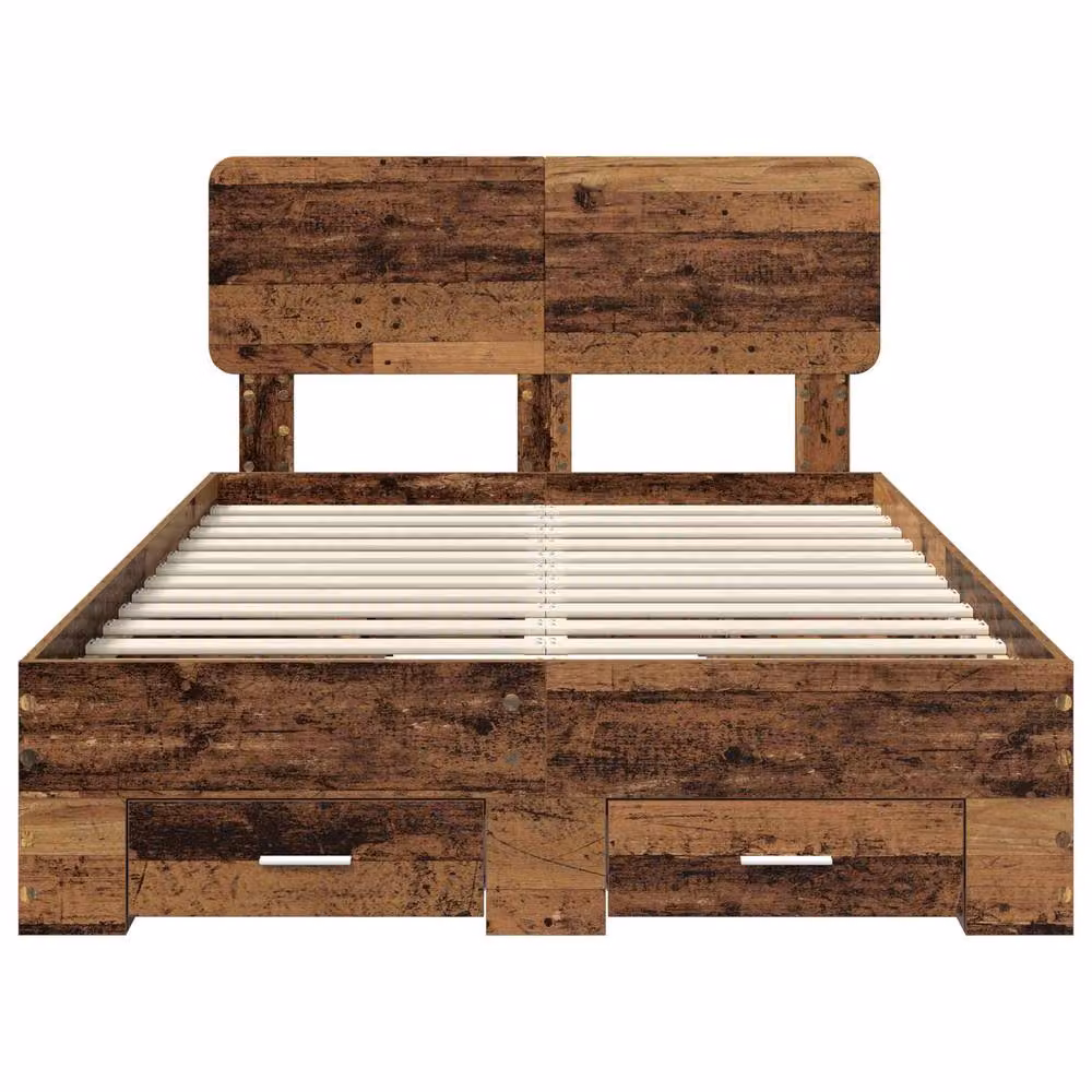 Berkfield Home Bed Frame with Headboard in Old Wood Brown, W/D/H: 120 x 190 cm – 3