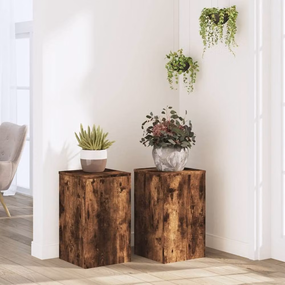 Berkfield Home Set of 2 Smoked Oak Plant Stands, Brown, W/D/H: 30 x 30 x 50 cm – 2