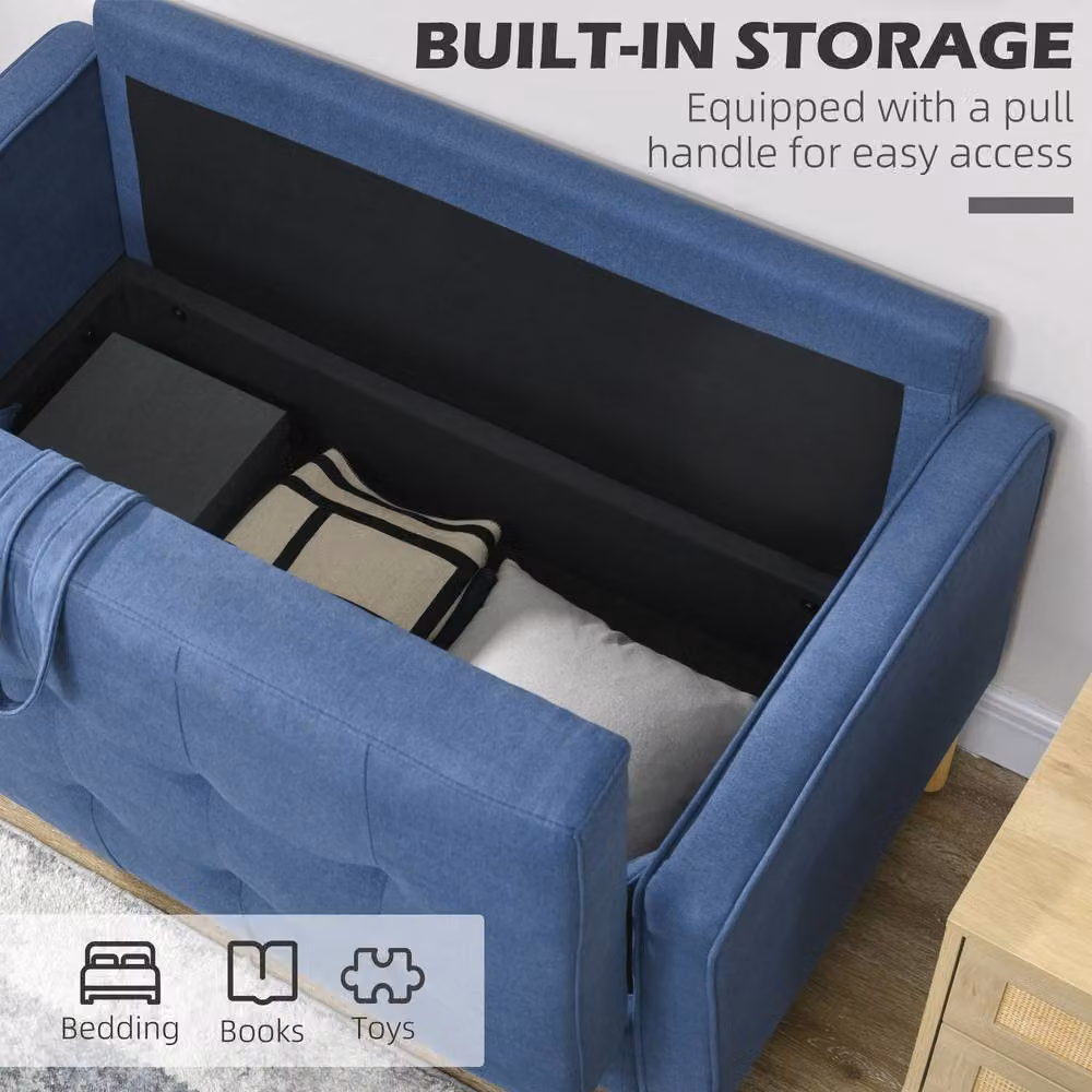 STILVORA Blue Cotton Upholstered Sofa with Storage and Pull Out Drawer – 4