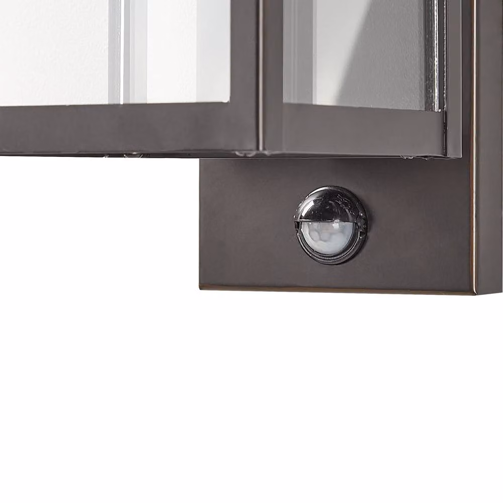 Wyld and Coco Retro Black Metal and Glass Outdoor Wall Light with Motion Sensor, Height: 33 cm – 6