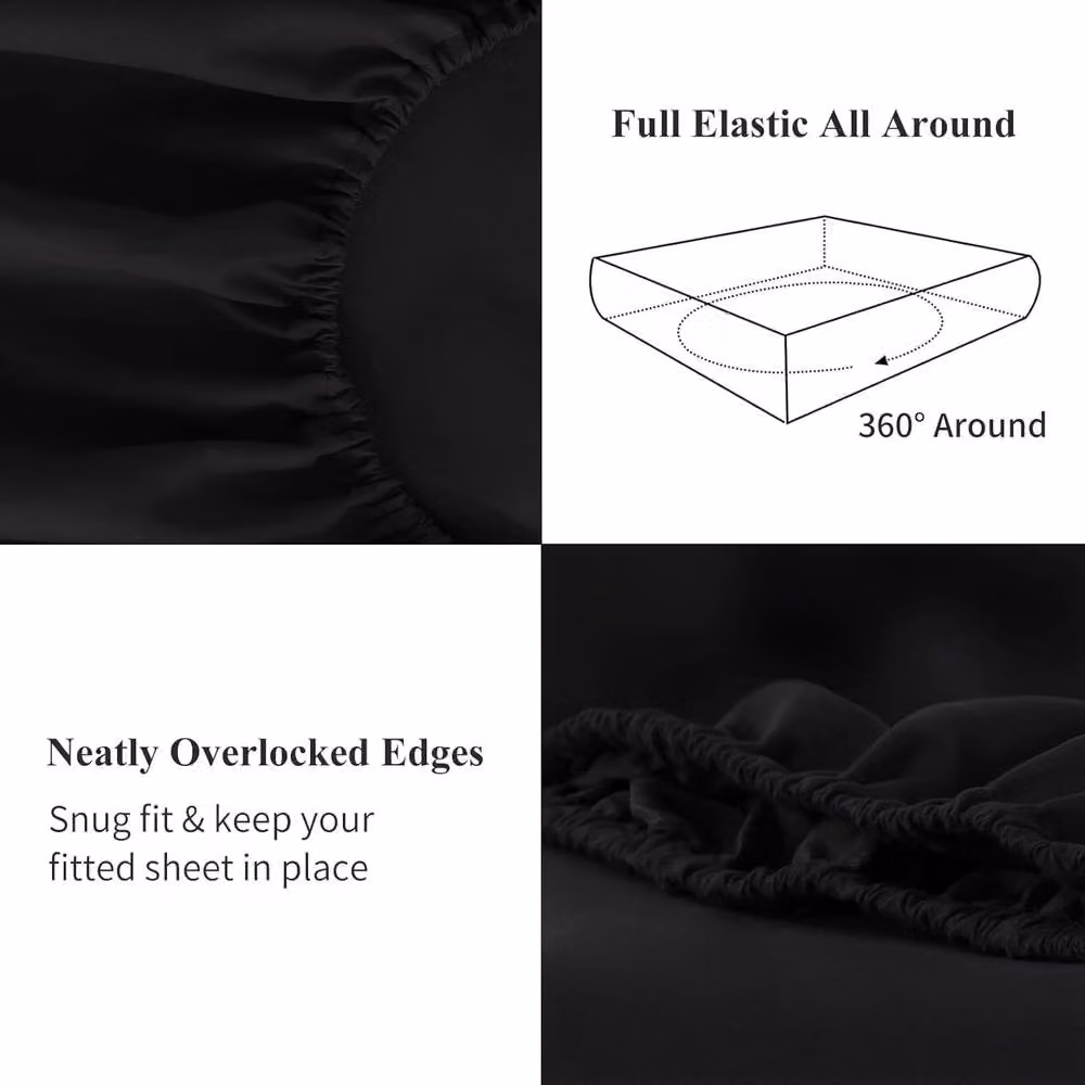 Homes-Linen Extra Deep Polycotton Easy Care Fitted Sheet in Black, Size: Super King, Depth: 40 cm – 2
