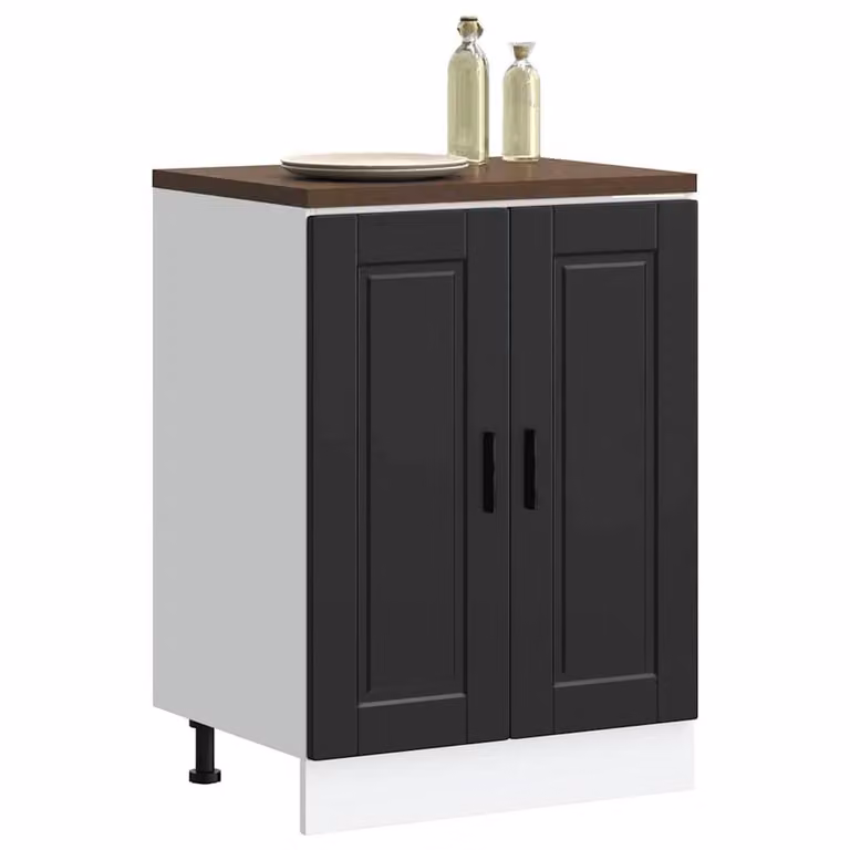 Berkfield Home Porto Black Matt MDF Kitchen Base Cabinet W/D/H: 60.0 x 46.0 x 81.5 cm