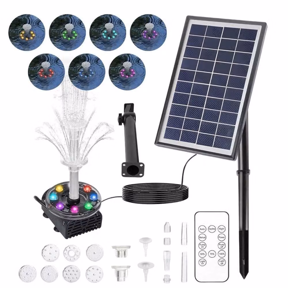 SPETLEK Solar Panel Powered Fountain with 8 RGB LEDs in Black – 4