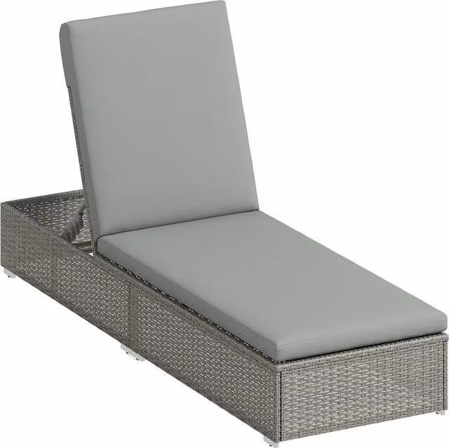Outsunny Rattan Sun Lounger with Weatherproof Cushion in Grey