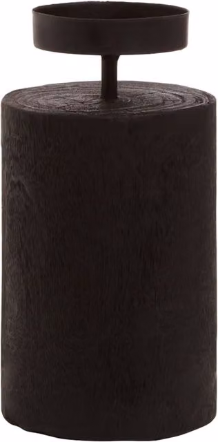 Premier Housewares Minimalist Black Wooden Candle Holder, W8 x D8 x H16 cm