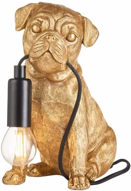 Netlighting Pug Puppy Table Lamp in Vintage Gold and Matt Black with E14 Bulb Holder – 1