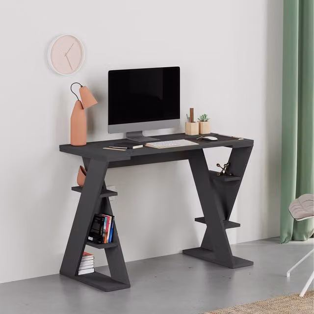 Decortie Papillon Modern Writing Desk in Anthracite Grey, W: 106 cm, H: 75 cm, D: 50 cm