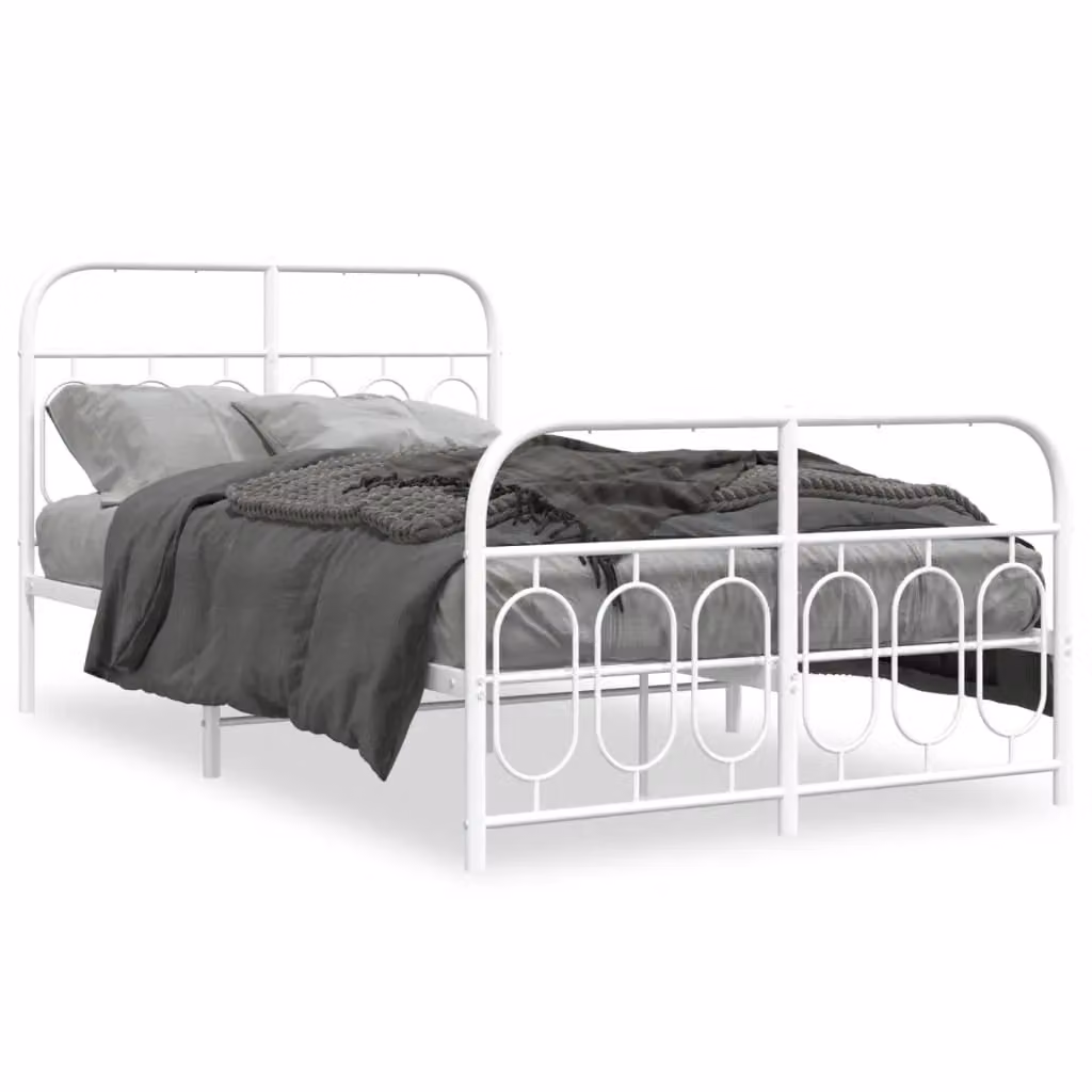 Berkfield Home Metal Bed Frame with Footboard, White, W/D/H: 120 x 200 cm – 2
