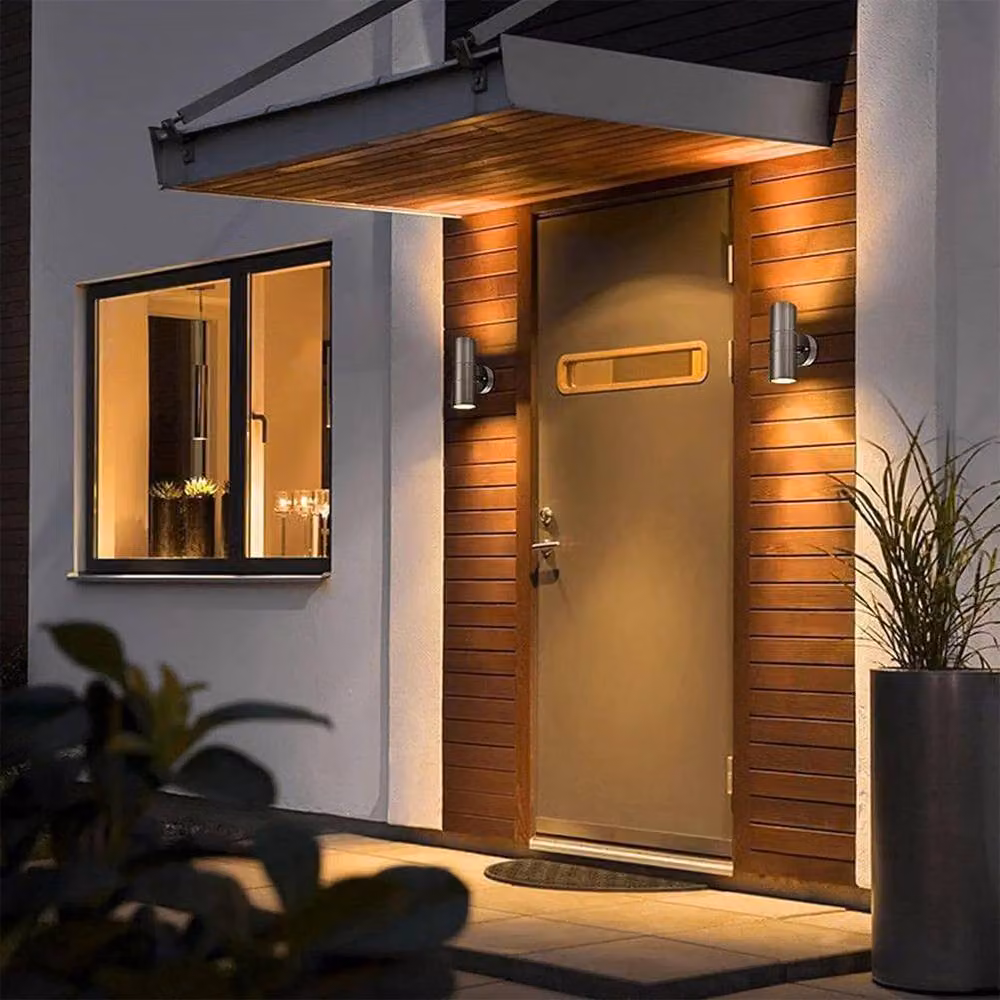 ATEK 2 Pack Silver Stainless Steel Up and Down Outdoor Wall Lights, IP65 Waterproof GU10 Modern Exterior Sconces for Garden, Terrace and Balcony – 10