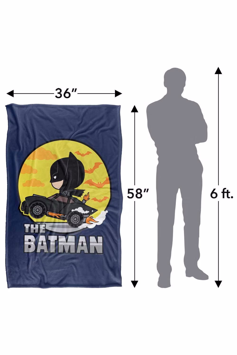 LOGOVISION The Batman (2022) Batmobile Wheelie Chibi Super Soft Fleece Throw Blanket, Multicolour, W: 152 cm, D: 127 cm – 8