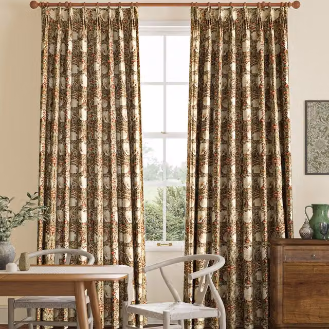 William Morris Pimpernel Made to Measure Floral Velvet Curtain in Brick Multicolour