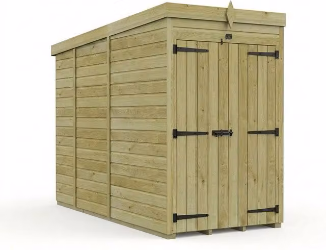 Buttercup Farm Brown Timber Pent Garden Shed with Double Doors and No Windows, W/D/H: 121.92 x 122.0 x 210.0 cm – 1
