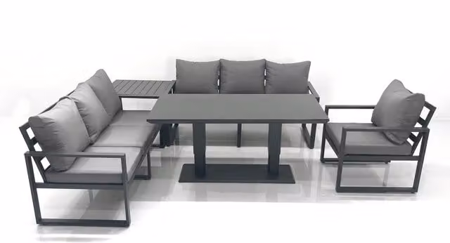 Fimous Dark Grey Aluminium Outdoor Garden Furniture Set with Adjustable Rising Lifting Dining Table and Side Table