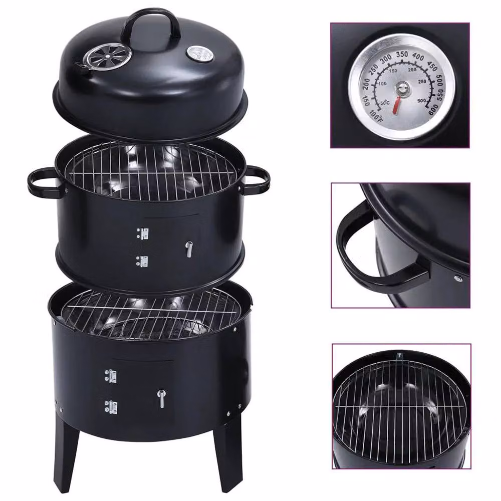 Living and Home Black Vertical Charcoal Kettle Smoker Grill BBQ – 5