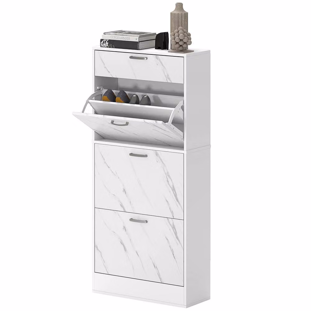 STILVORA Modern White Shoe Storage Cabinet with 3 Tilting Compartments and Top Drawer – 2