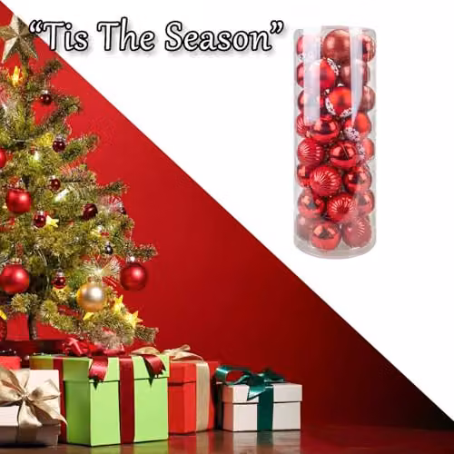 VFM e-Store Red Round Christmas Bauble Hanging Tree Ornaments, 6 cm – 6