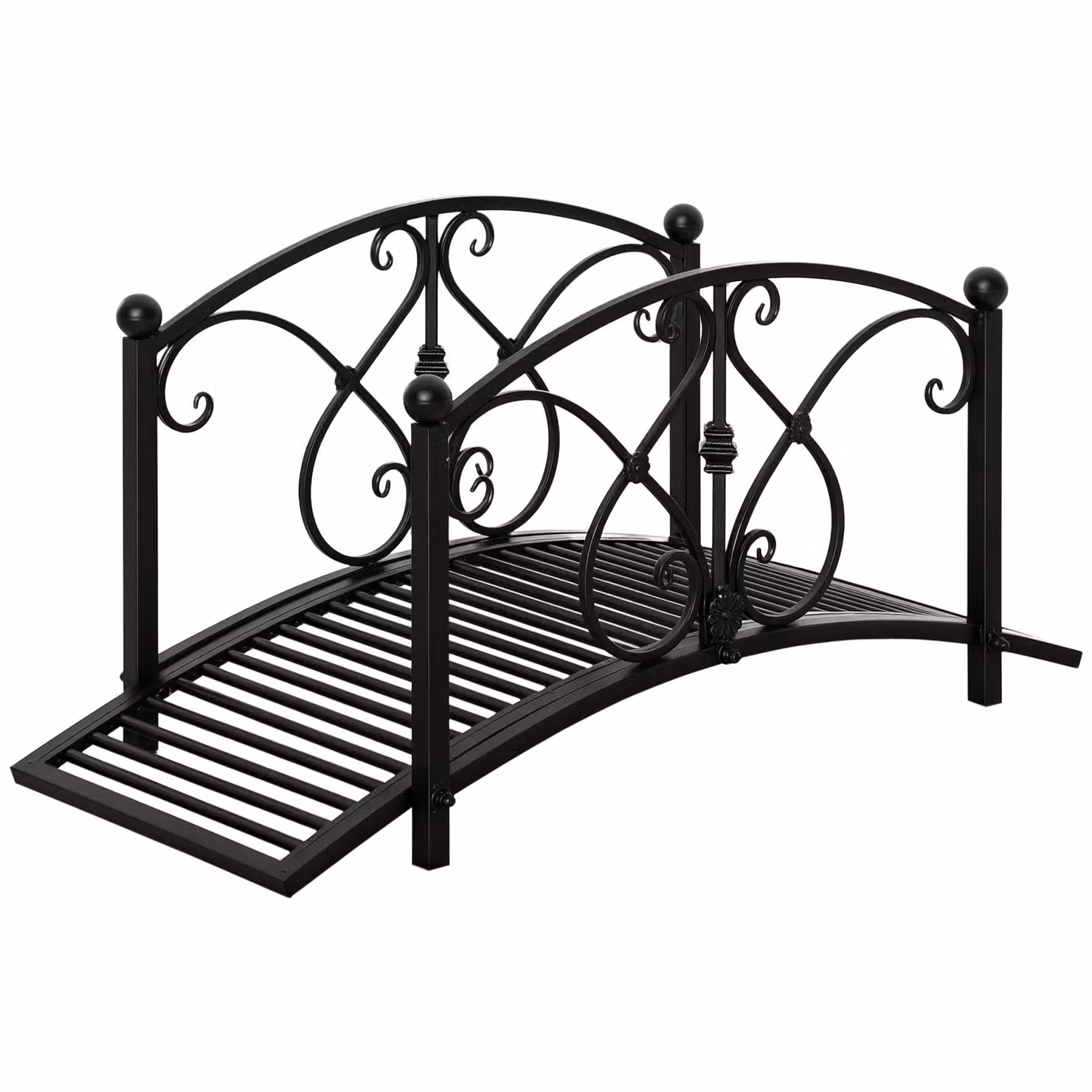 OUTSUNNY Decorative Metal Garden Bridge with Railings for Creek or Pond in Black – 2